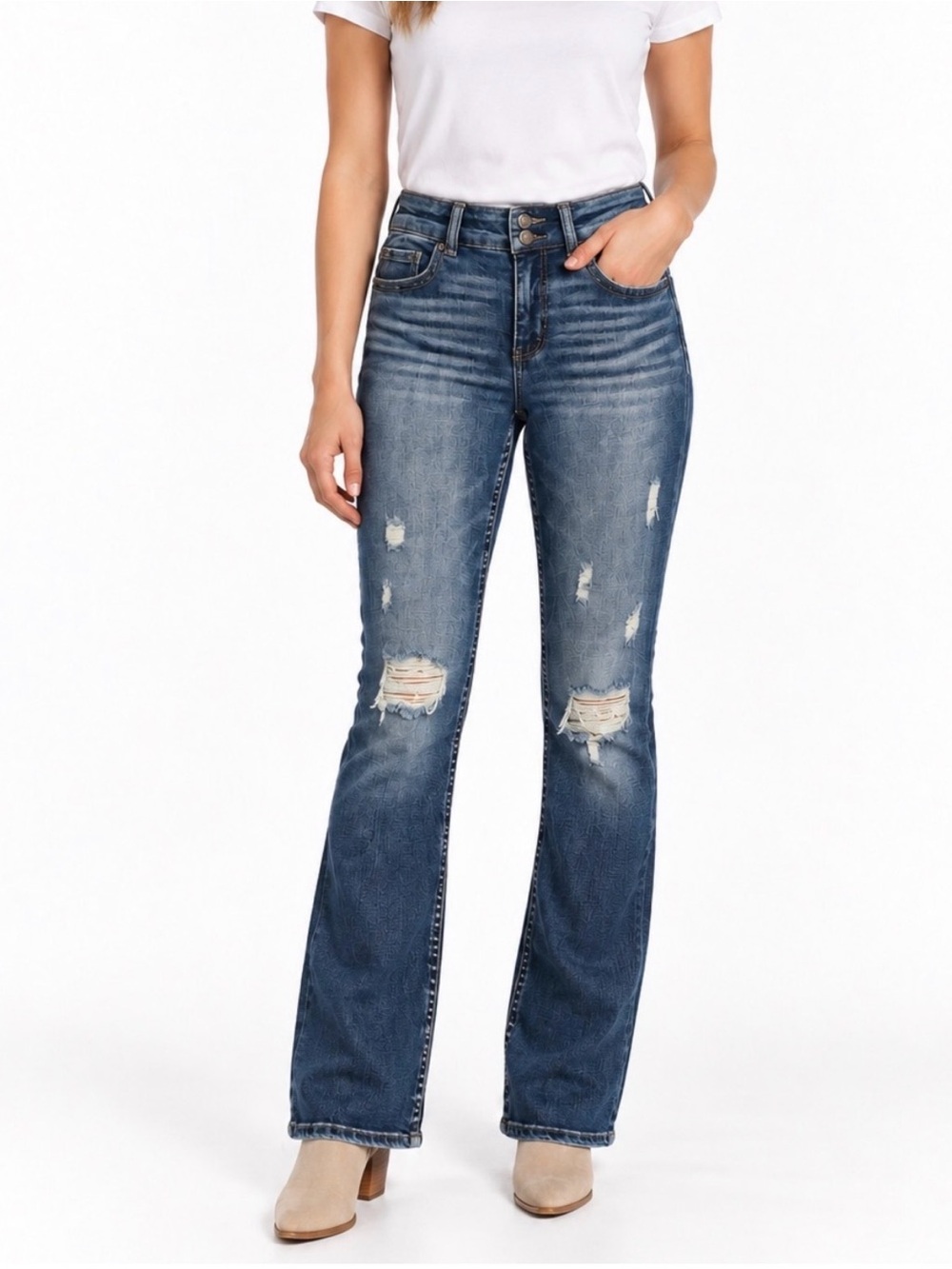 BKE Payton Distressed Mid-Rise Bootcut Jeans 25x29.5 Dark Wash